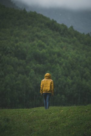 rear view woman standing grass